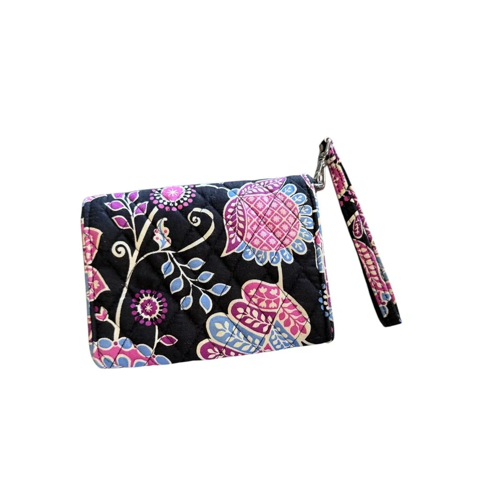 Vera Bradley Alpine Floral‎ Quilted Cotton Wristlet Wallet Turn Lock Floral Navy